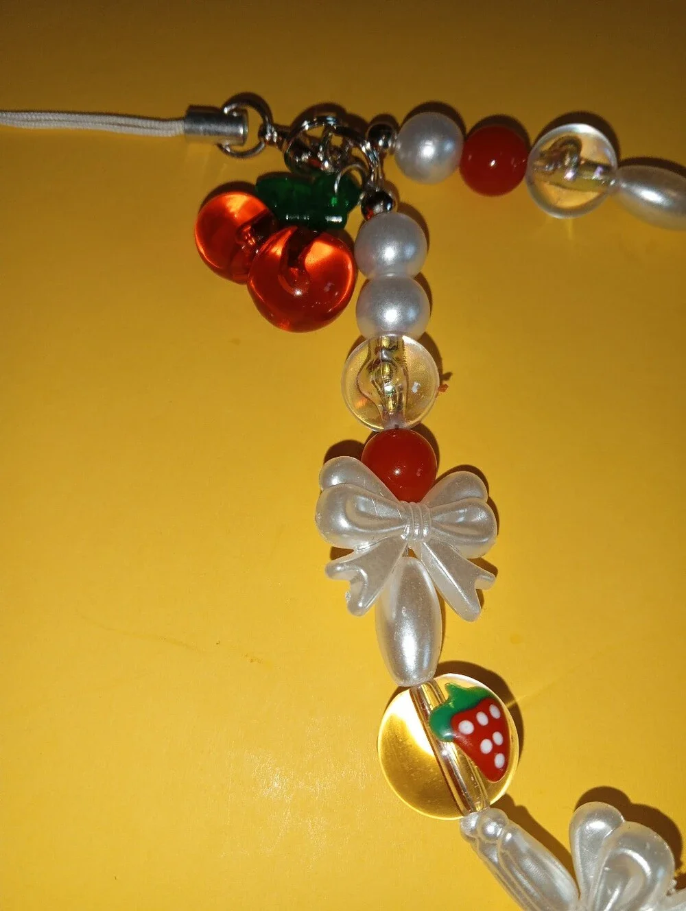 Cherry & Bow & Resin Pearls Beaded Phone Charm, Lanyard Chain